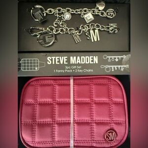 Steve Madden Magenta Quilted Fanny Pack and Key Chain Set